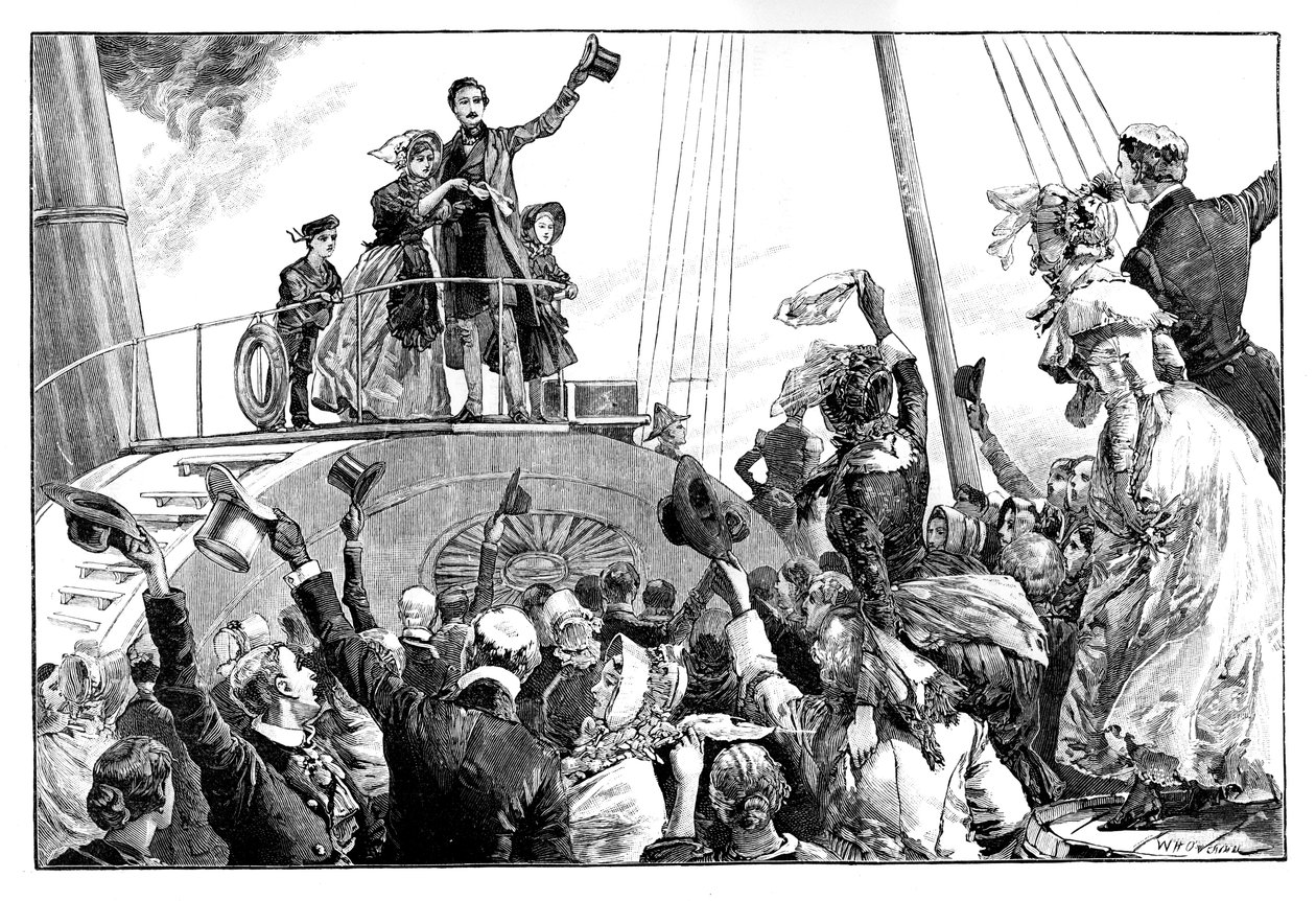 الملكة تغادر كينغستاون ، زيارة ملكية لأيرلندا ، c1849 ، 1888. بواسطة وليام هيشام أوفرند