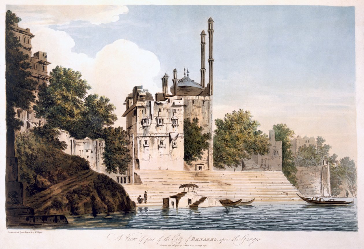 Benares on the Ganges، 1787 (aquatint) بواسطة وليام هودجز