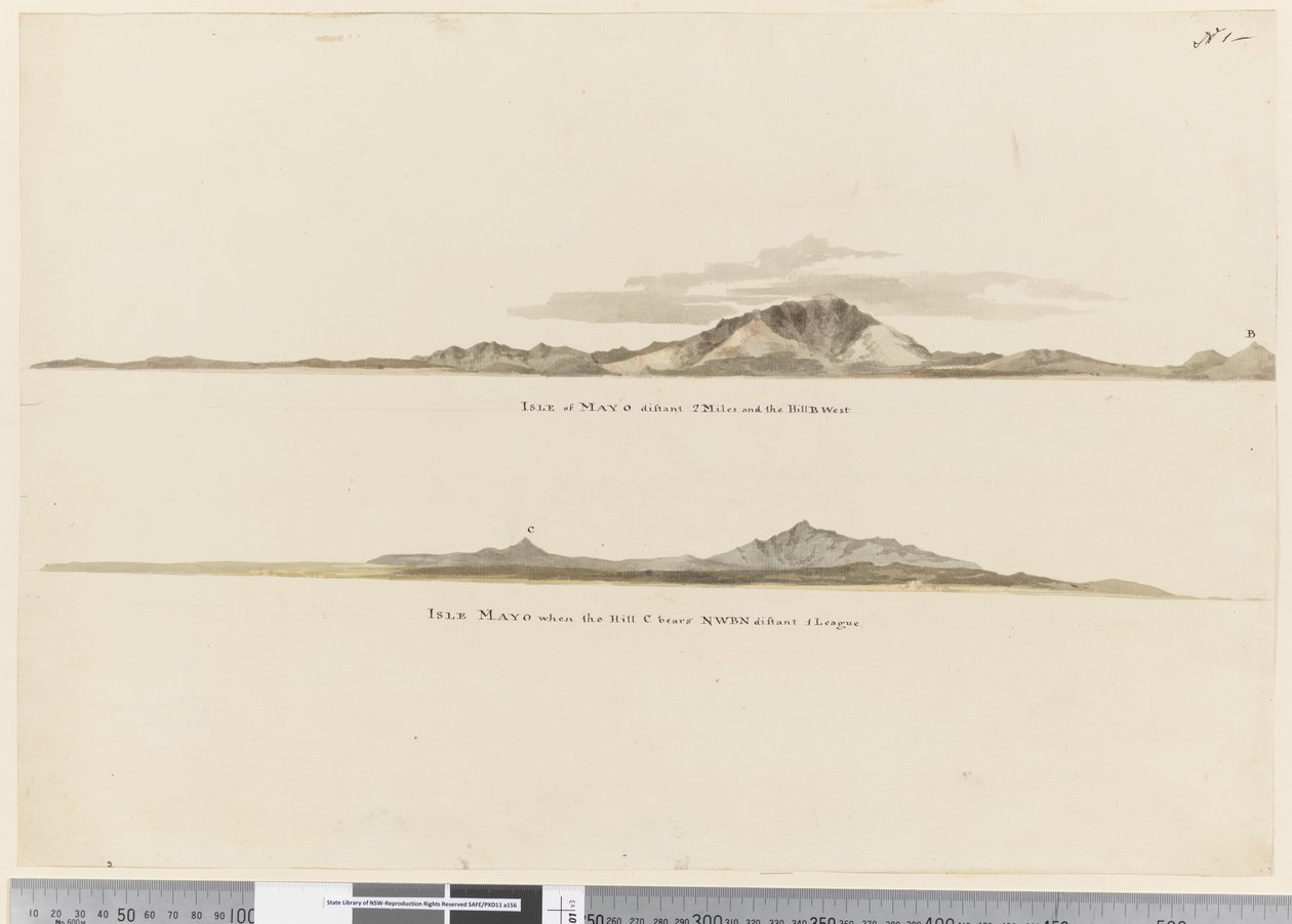 Page 1 (a) Profile of the coast of the Isle of Mayo, Cape Verde Islands. (b) Profile of the coast of Isle of Mayo Cape Verde Islands, looking north west بواسطة وليام هودجز