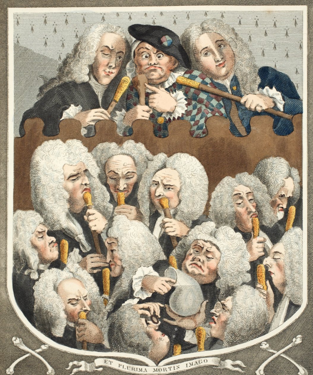 مشورة للأطباء ، أو شركة متعهدي دفن الموتى ، توضيح من &39;Hogarth Restored: The Whole Works of the William Hogarth الشهير ، أعيد نقشه بواسطة Thomas Cook&39; ، الحانة. 1812 (لون اليد بواسطة وليام هوغارث