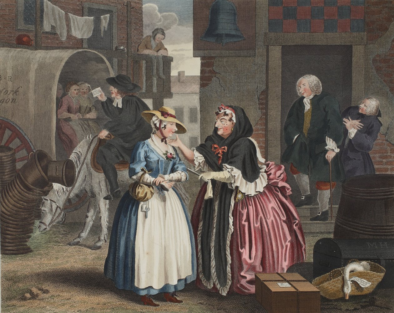 تقدم Harlot&39;s ، اللوحة الأولى ، رسم توضيحي من "Hogarth Restored: The Whole Works of the William Hogarth الشهير ، أعيد نقشه توماس كوك" ، الحانة. 1812 (نقش يدوي) بواسطة وليام هوغارث