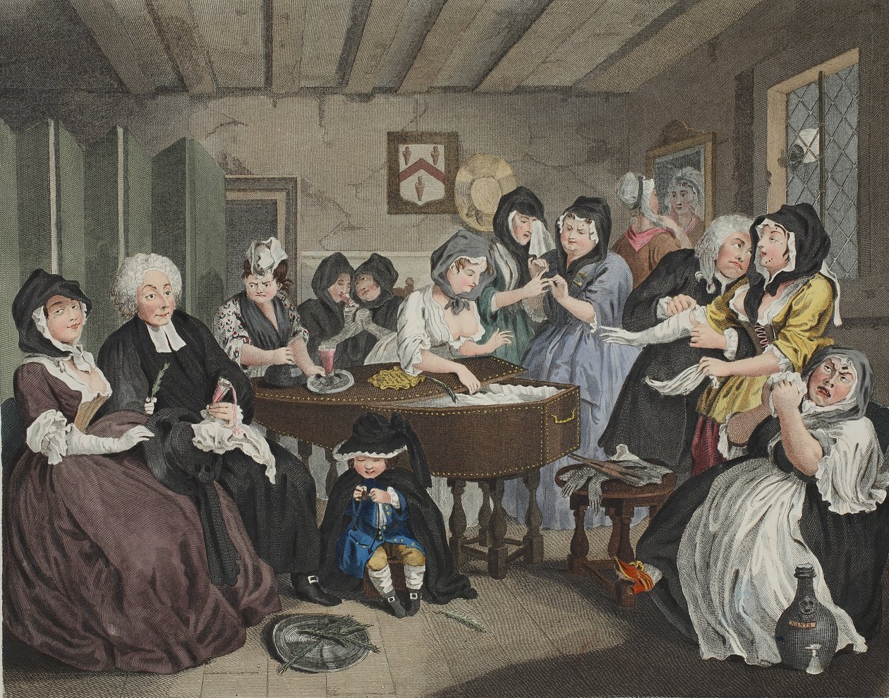 تقدم Harlot&39;s ، اللوحة السادسة ، رسم توضيحي من "Hogarth Restored: The Whole Works of the William Hogarth الشهير ، أعيد نقشه توماس كوك" ، الحانة. 1812 (نقش يدوي) بواسطة وليام هوغارث