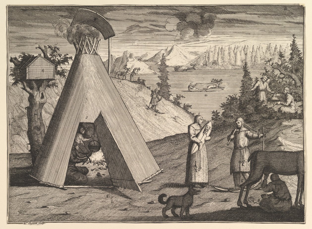 A Lapland Hut Aubry de La Mottrayes يسافر في جميع أنحاء أوروبا وآسيا إلى جزء من ... ، 1723-24. بواسطة وليام هوغارث