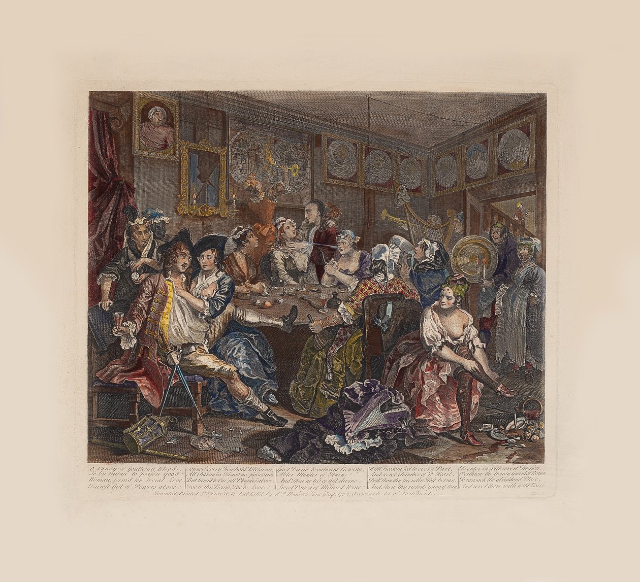 تقدم الخليع ، اللوحة 3: The Tavern Scene ، حوالي 1735. بواسطة وليام هوغارث