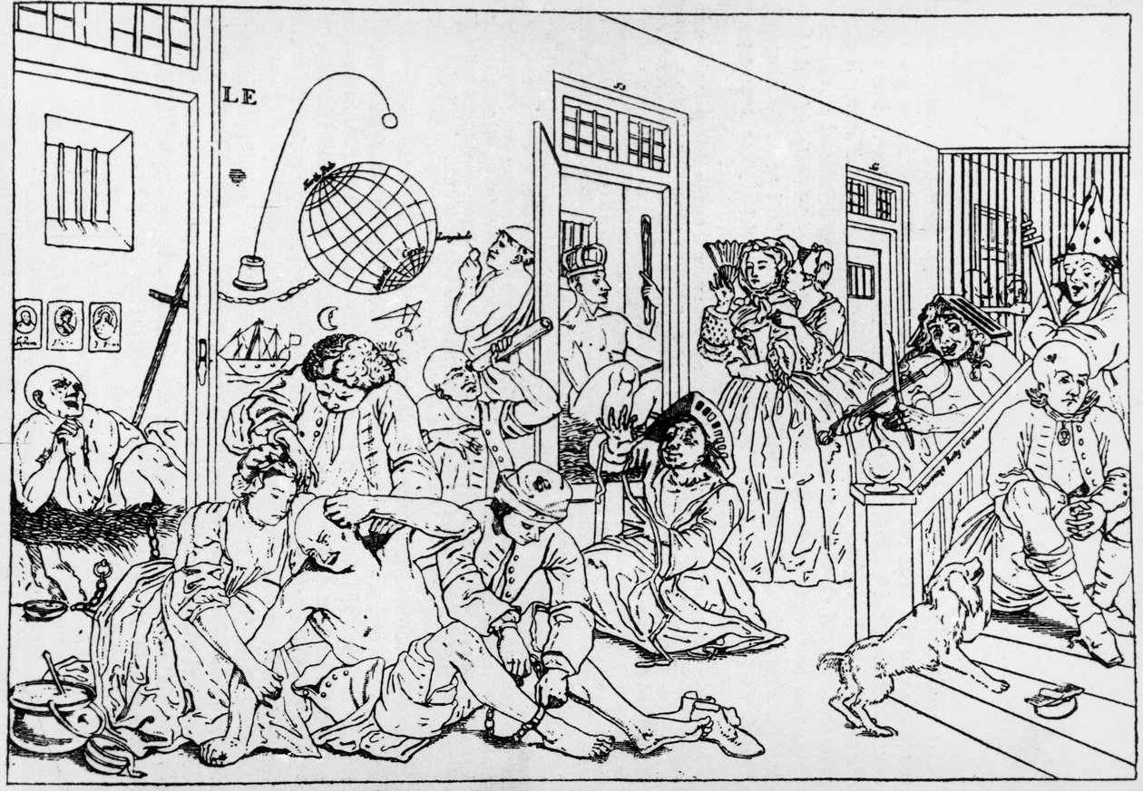 Bedlam mental institution, engraving from series rake