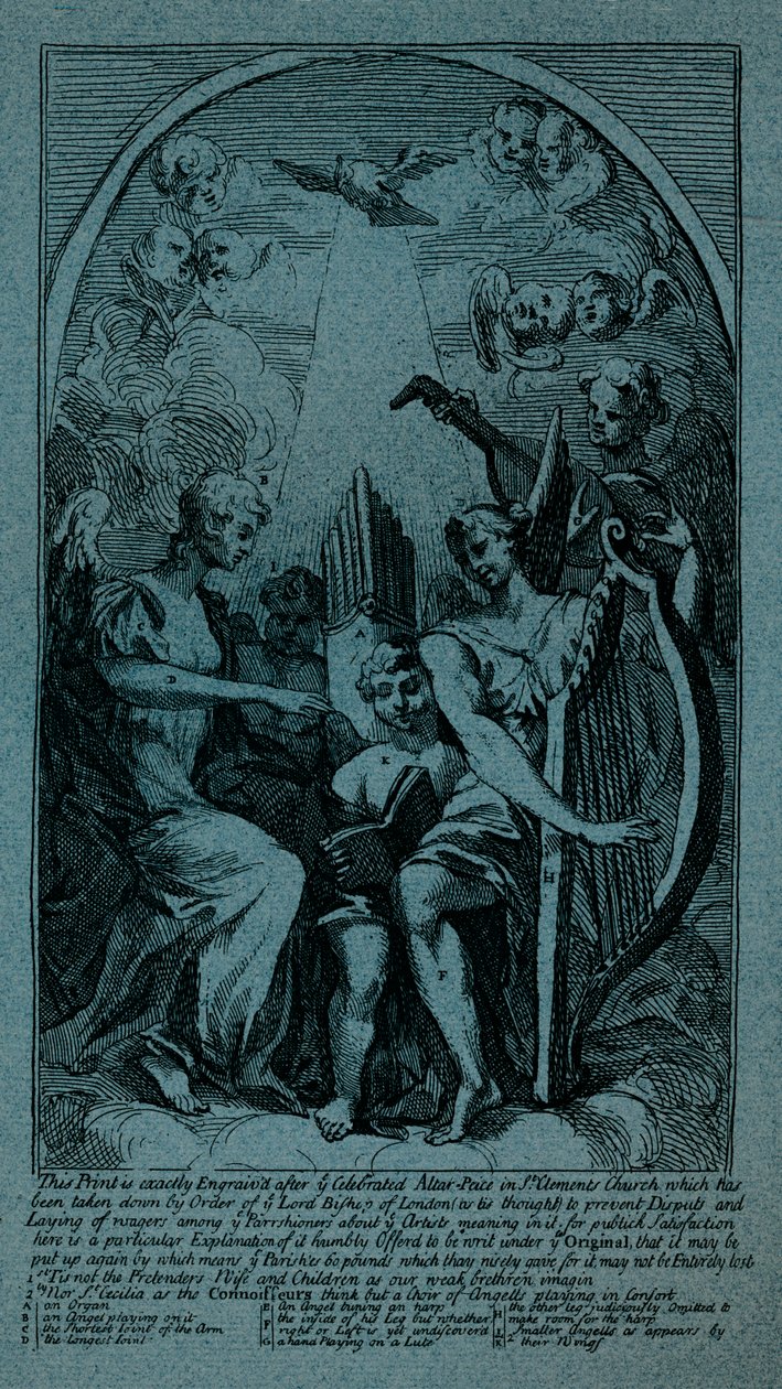 سخرية على Kents Altarpiece في St Clement Danes ، c1725 بواسطة وليام هوغارث