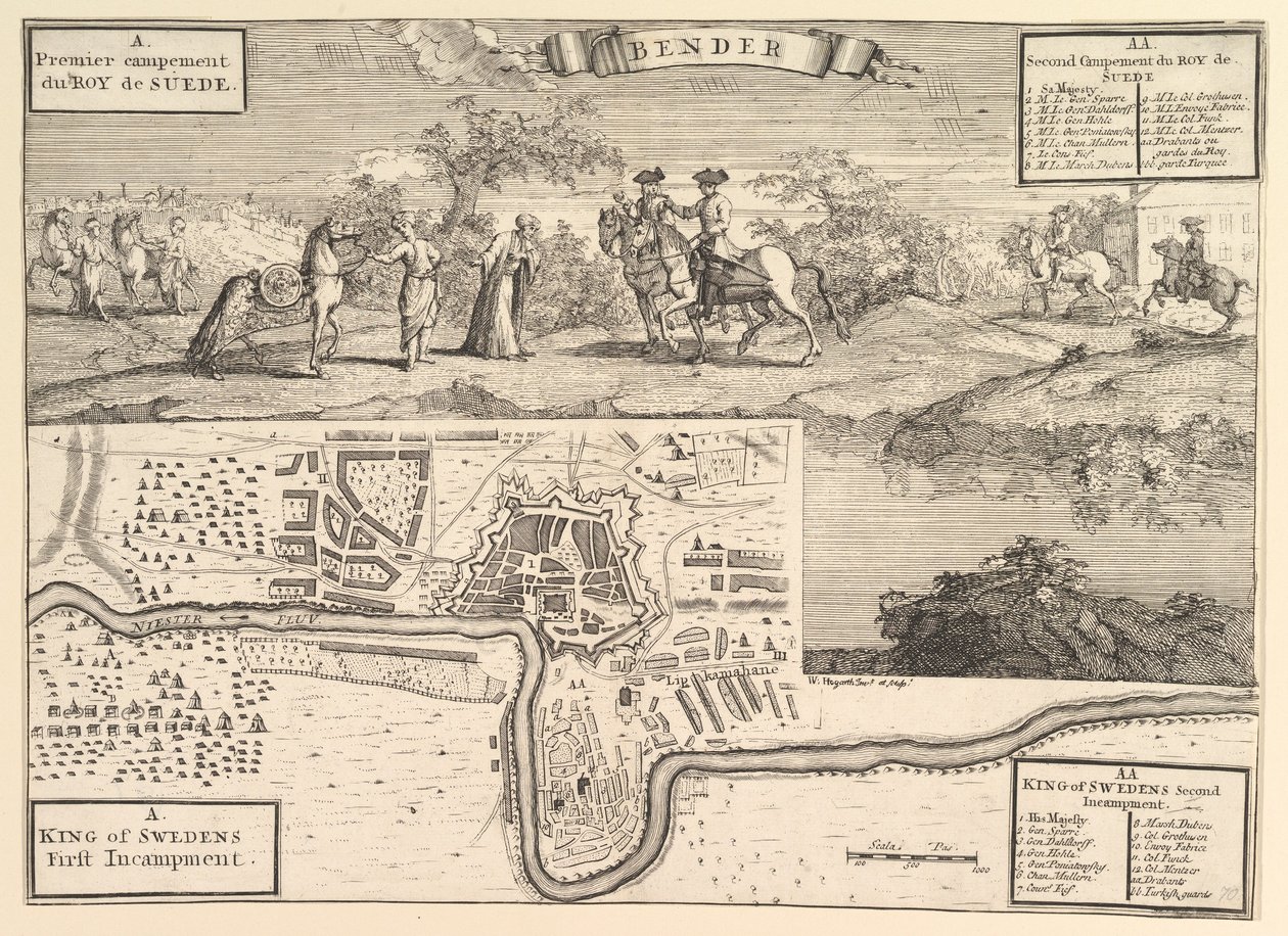 تشارلز الثاني عشر في Bender Aubry de La Mottrayes يسافر في جميع أنحاء أوروبا وآسيا وإلى ... ، 1723-24. بواسطة وليام هوغارث