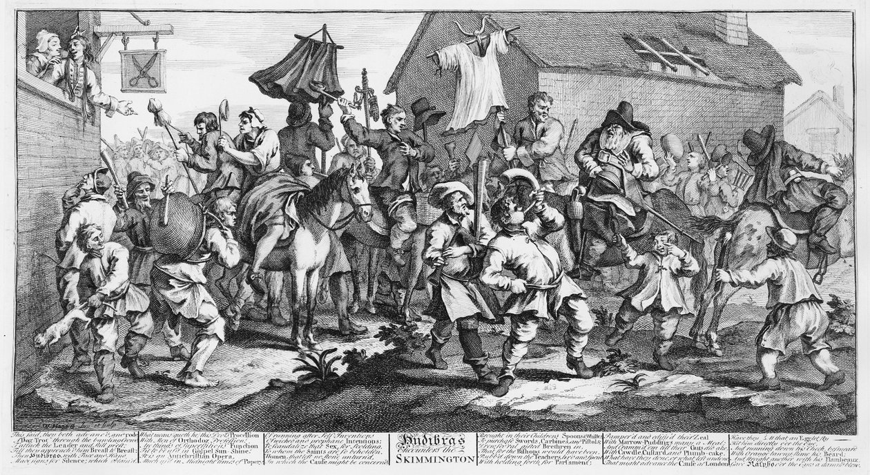 يصادف Hudibras Skimmington ، من "Hudibras" ، بقلم صمويل بتلر ، 1726 بواسطة وليام هوغارث