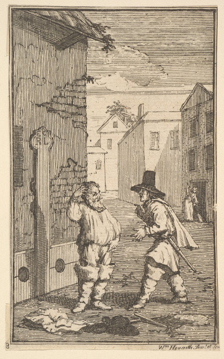 Hudubras و Ralpho يتنازعان على سبعة عشر رسمًا توضيحيًا صغيرًا لصموئيل بتلر Hudibr ... ، 1721-26. بواسطة وليام هوغارث