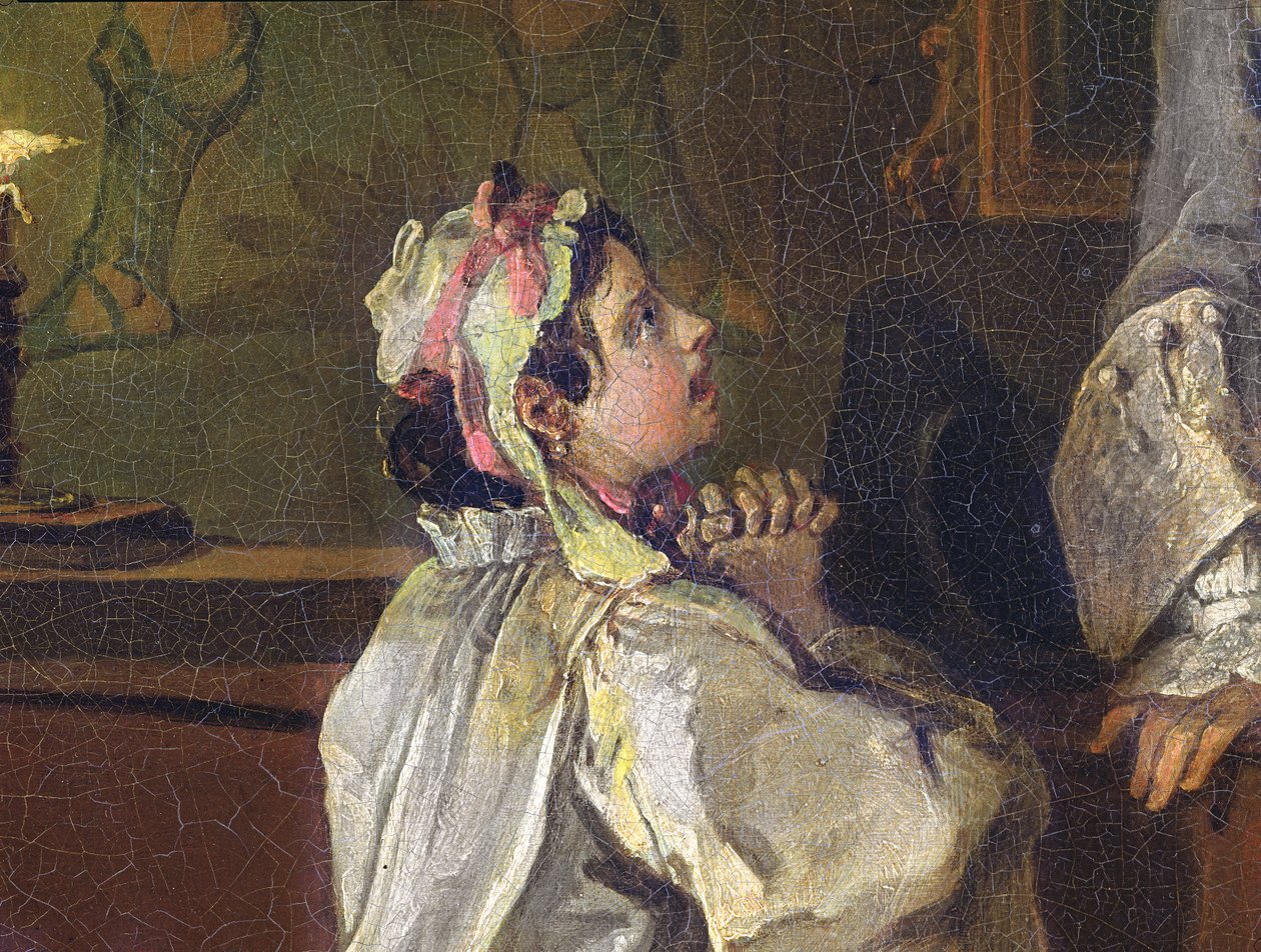 الزواج بأسلوب: V ، The Bagnio ، c.1743 (زيت قماش) (التفاصيل من 182093) بواسطة وليام هوغارث