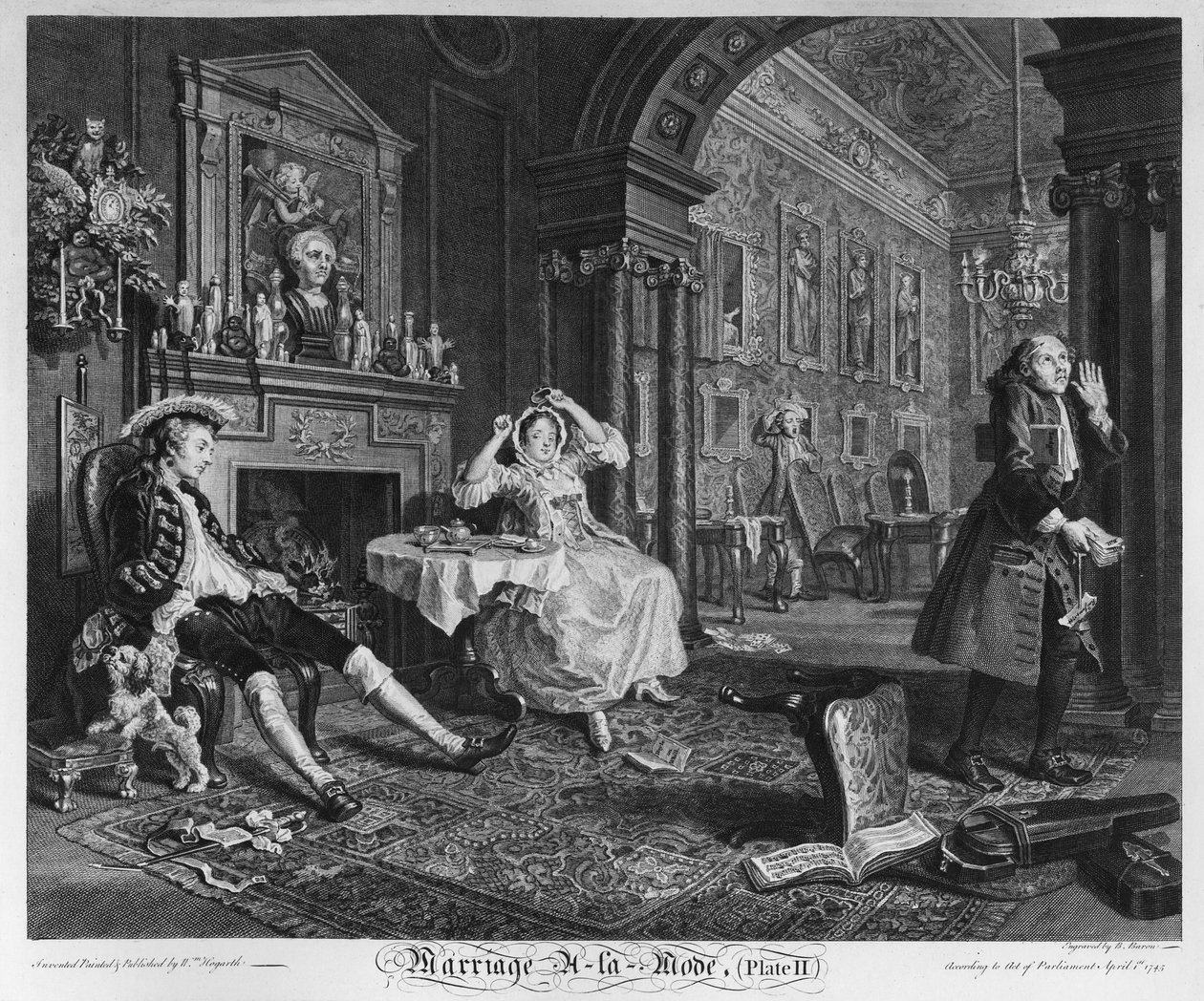 الزواج من الوضع ، اللوحة الثانية ، The Tete a Tete ، 1745 بواسطة وليام هوغارث