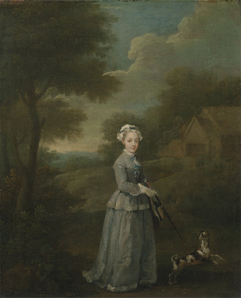 Miss Wood with her Dog، c.1730 (زيت على قماش) بواسطة وليام هوغارث