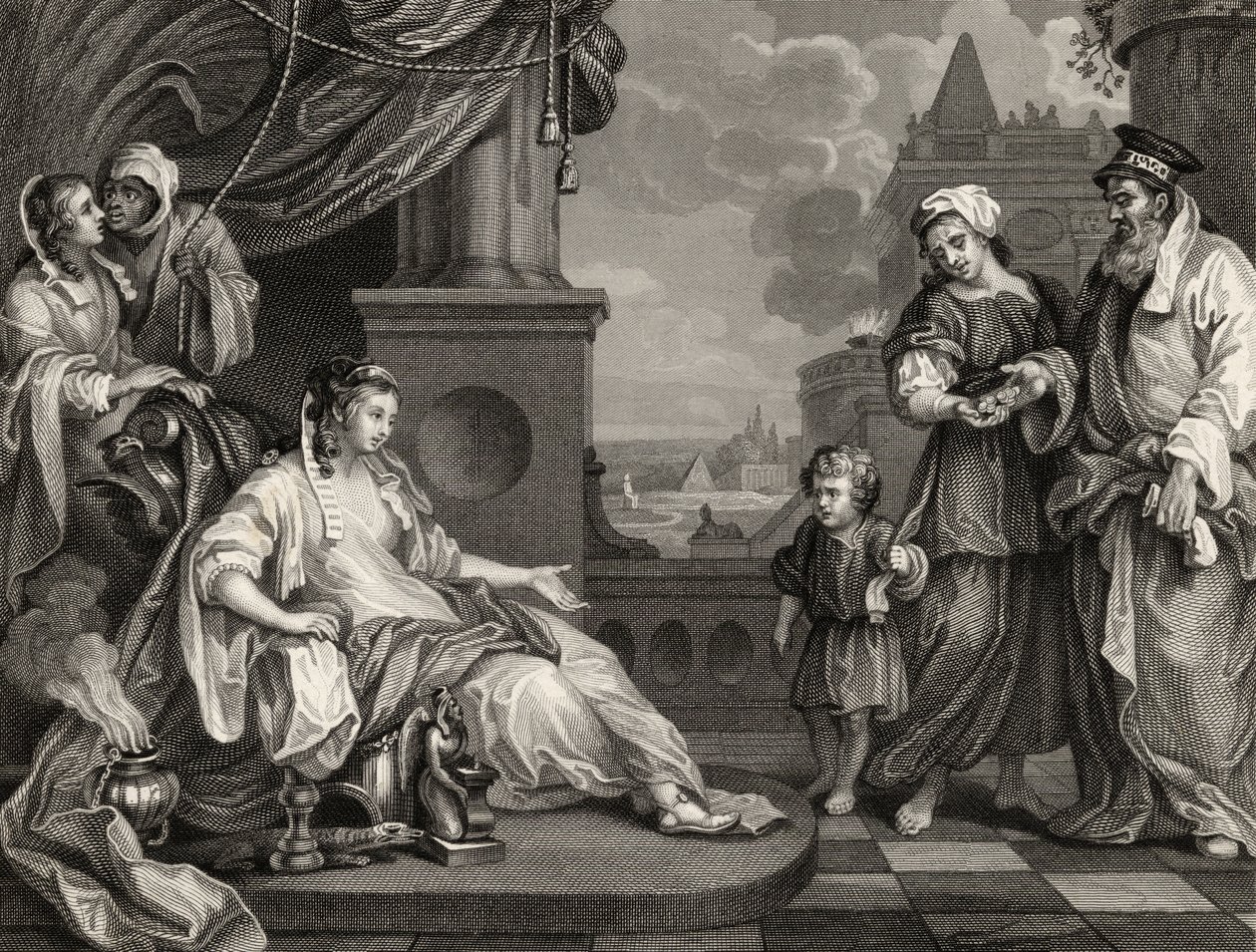موسى قبل ابنة فرعون ، من "أعمال ويليام هوغارث" ، نُشر عام 1833 بواسطة وليام هوغارث