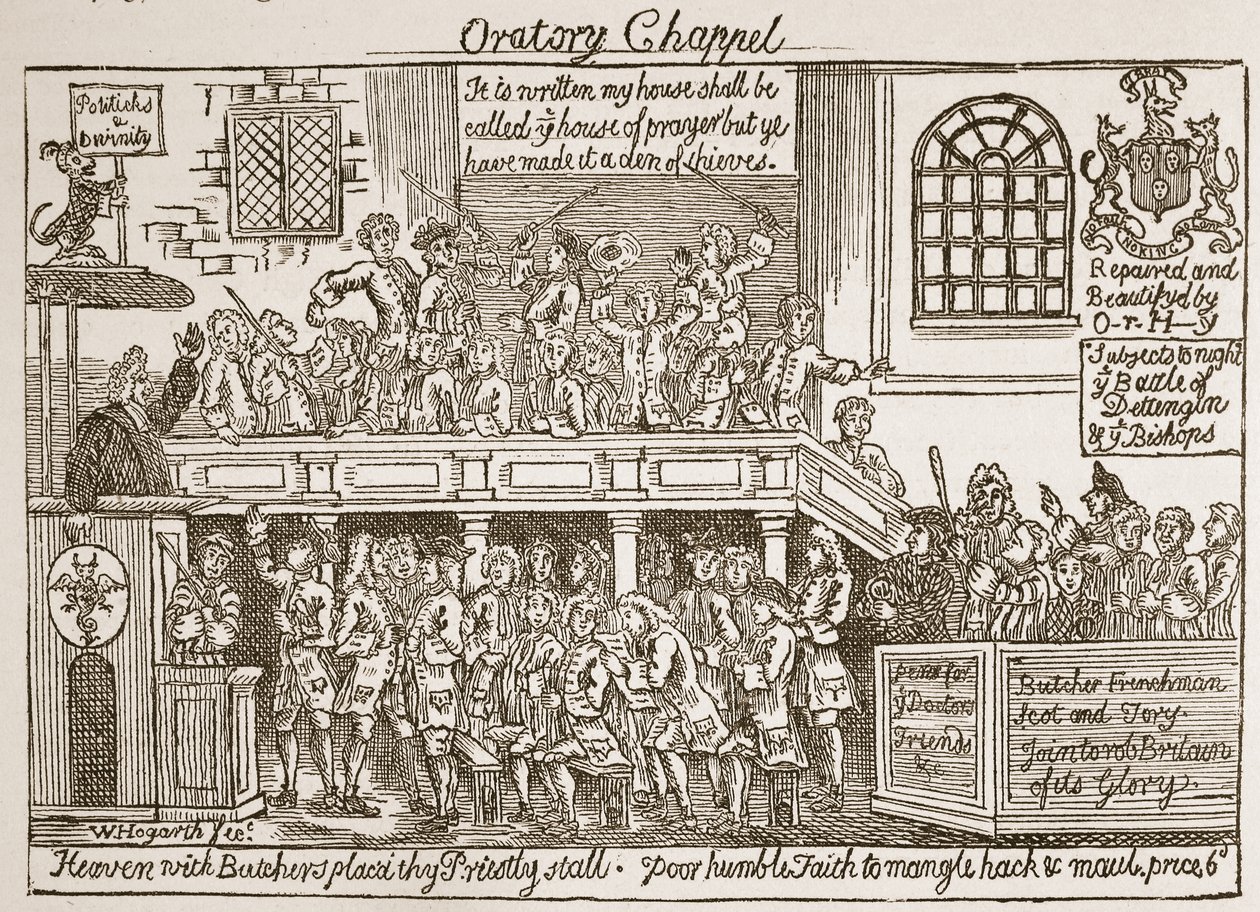 Oratory Chappel ، رسم توضيحي من "كنيسة إنجلترا: تاريخ للشعب" بقلم HDM Spence-Jones ، حانة. ج .1910 (صورة بني داكن) بواسطة وليام هوغارث