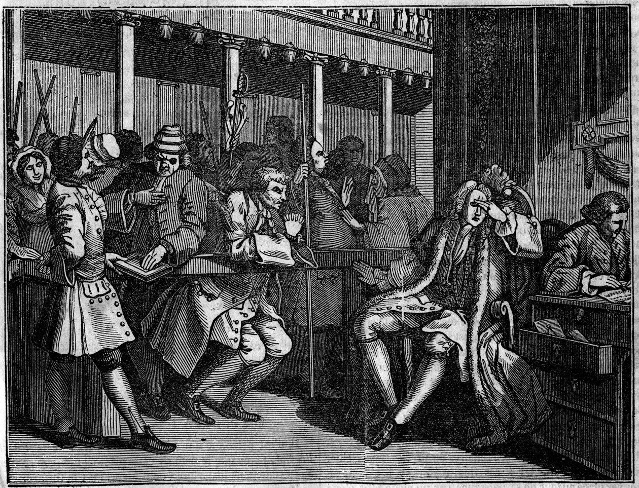 لوحة من سلسلة مكونة من 12 نقشًا كتبها ويليام هوغارث (1697-1764) ، رسام بريطاني بعنوان "الصناعة والبطالة" ، "" زيل والكسل "، يروي مهن اثنين من المتدربين: توماس إيدل ، مذنب برذائلته ، القاضي من قبل Goodchild ، أصبح جو بواسطة وليام هوغارث