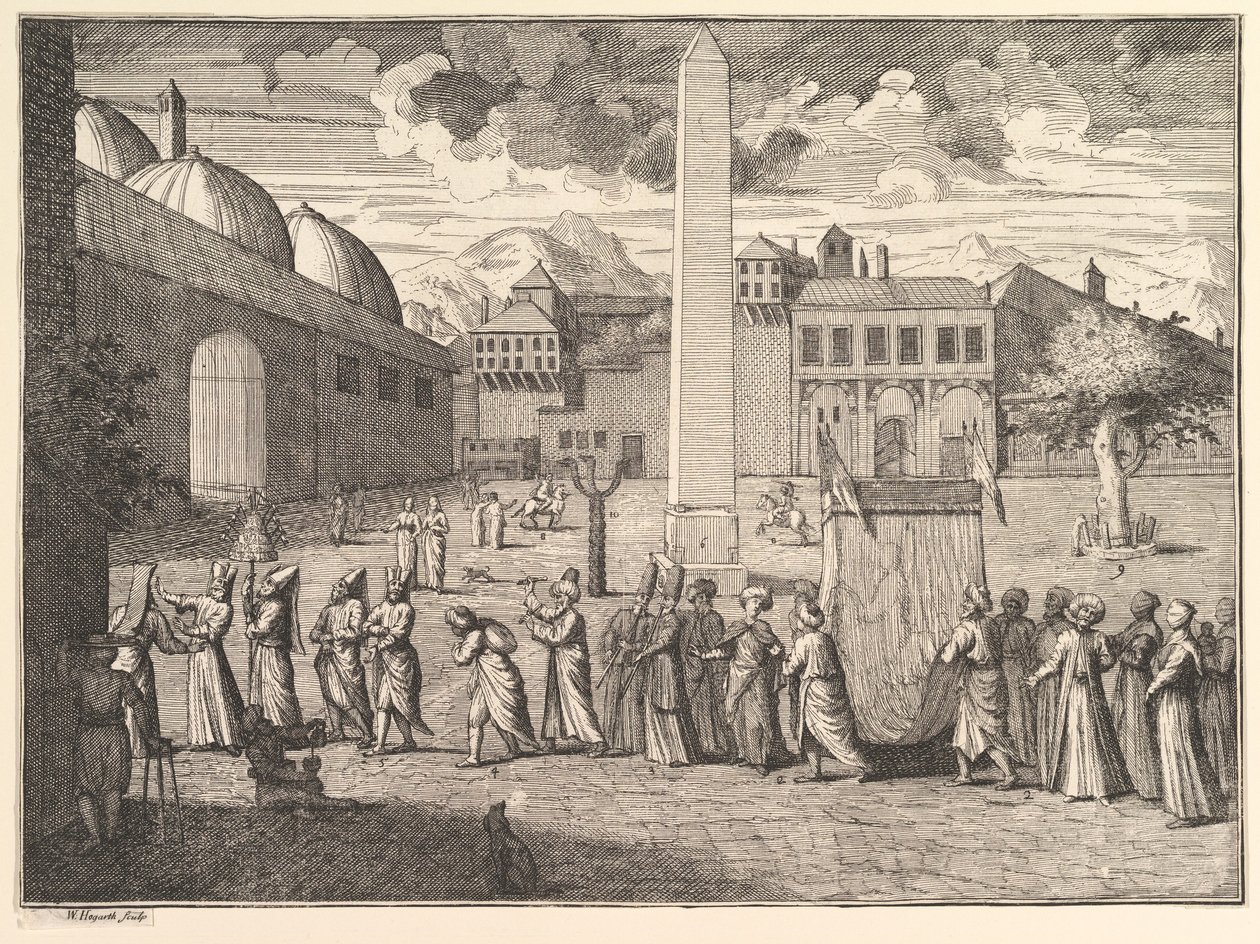 موكب عبر ميدان سباق الخيل ، القسطنطينية أوبري دي لا موتراييس يسافر عبر ... ، 1723-24. بواسطة وليام هوغارث