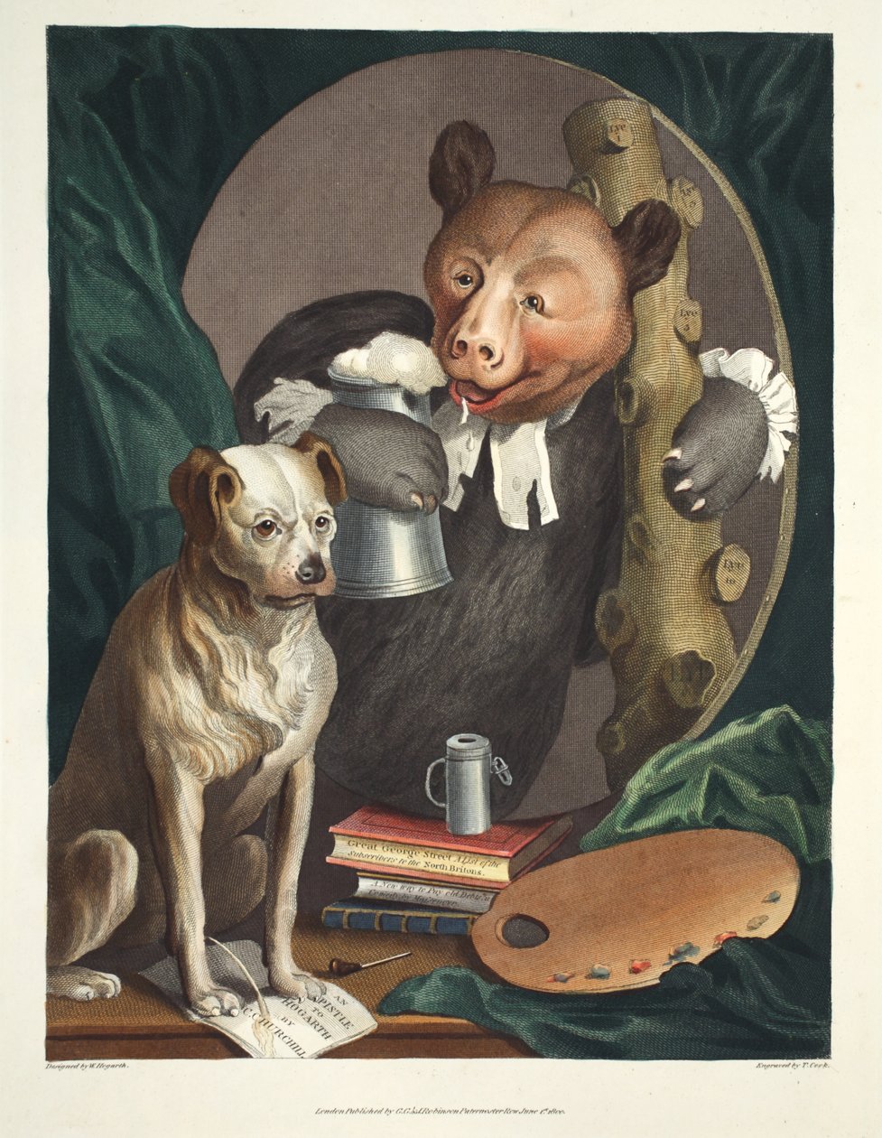 برويز تشارلز تشرشل ، ذات مرة القس ، في شخصية هرقل روسي ، التوضيح من &39;Hogarth Restored: The Whole Works of the Celebrated William William Hogarth ، أعاد توماس نقشه بواسطة وليام هوغارث