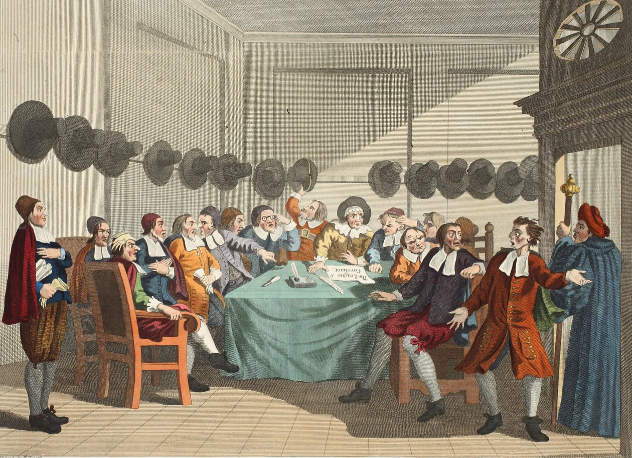 اللجنة ، من "Hudibras" بقلم صامويل بتلر (1612-80) ، صورة توضيحية من "Hogarth Restored: The Whole Works of the William Hogarth الشهير ، أعيد نقشه توماس كوك" ، حانة. 1812 (ملونة يدوياً بواسطة وليام هوغارث