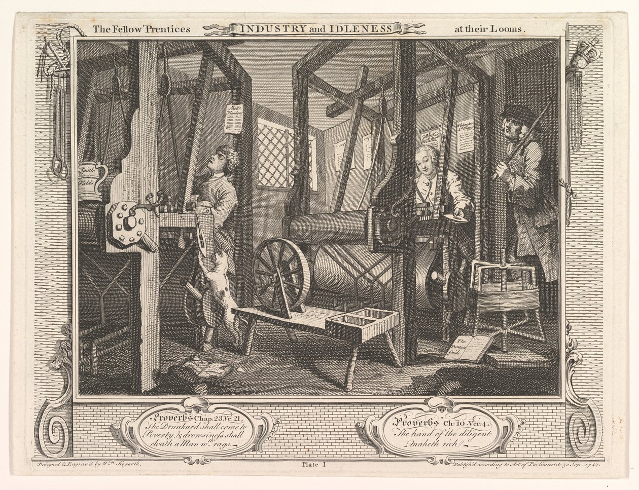 الزملاء Prentices في صناعة Looms و Idleness ، اللوحة 1 ، 30 سبتمبر 1747. بواسطة وليام هوغارث