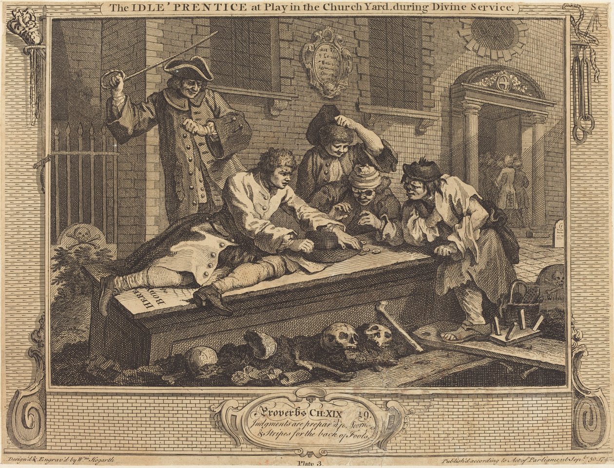 The Idle 'Prentice at Play in the Church Yard ، أثناء الخدمة الإلهية بواسطة وليام هوغارث