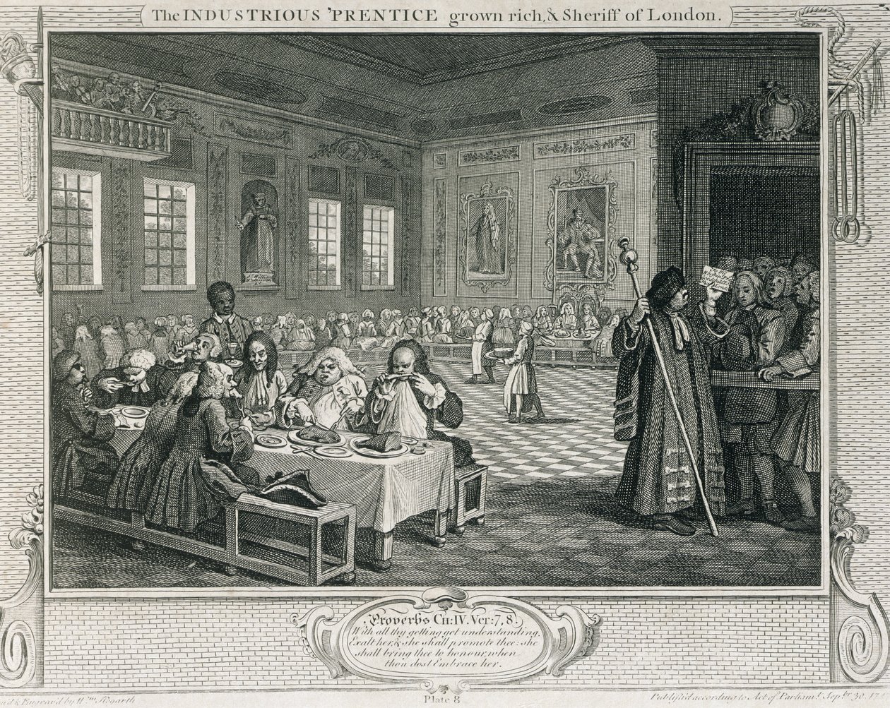 The Industrious &39;Prentice Grown Rich ، و Sheriff of London ، اللوحة VIII of&39; Industry and Idleness &39;، نشر عام 1833 بواسطة وليام هوغارث