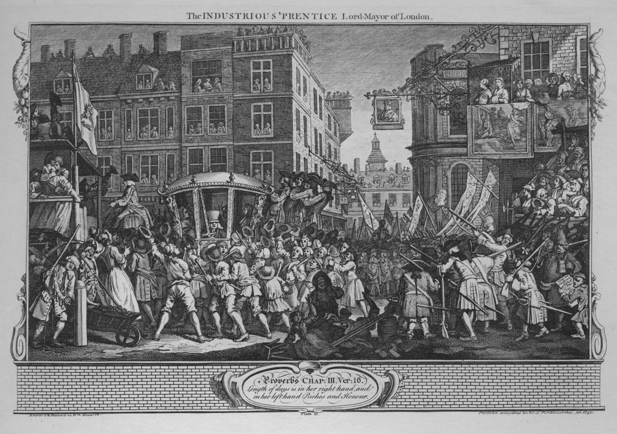 The Prustice Lord-Mayor of London - اللوحة 12 من الصناعة والخمول ، 1747 بواسطة وليام هوغارث