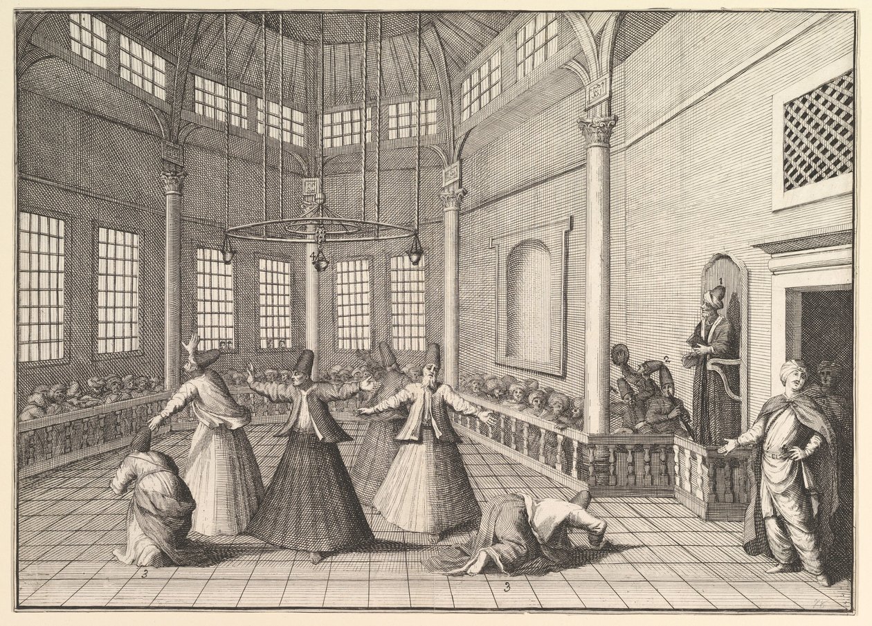 داخل المسجد ، يسافر الدراويش الرقص Aubry de La Mottrayes عبر ... ، 1723-24. بواسطة وليام هوغارث
