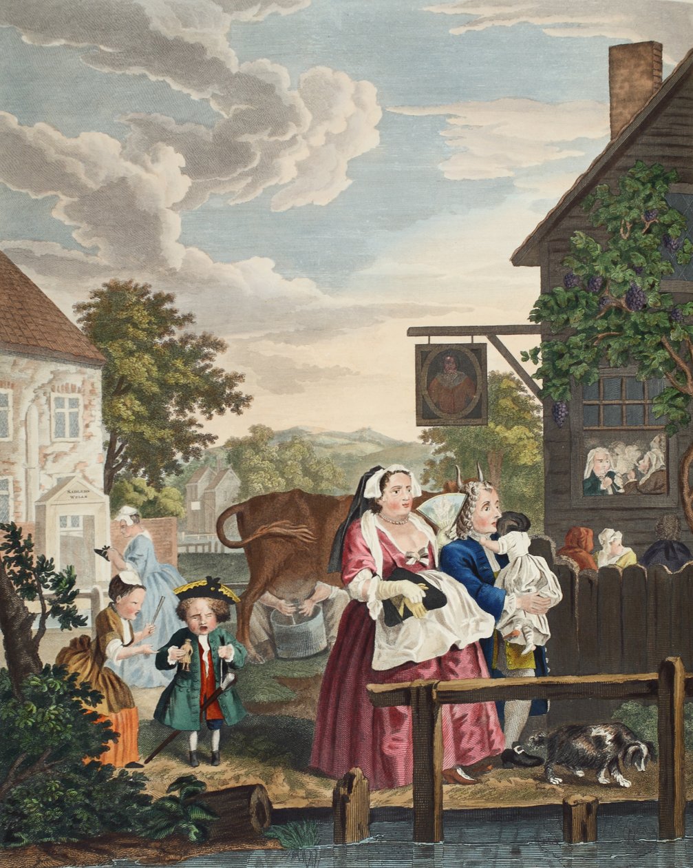 أوقات اليوم: مساء ، رسم توضيحي من "Hogarth Restored: The Whole Works of the William Hogarth الشهير ، أعيد نقشه توماس كوك" ، الحانة. 1812 (نقش يدوي) بواسطة وليام هوغارث