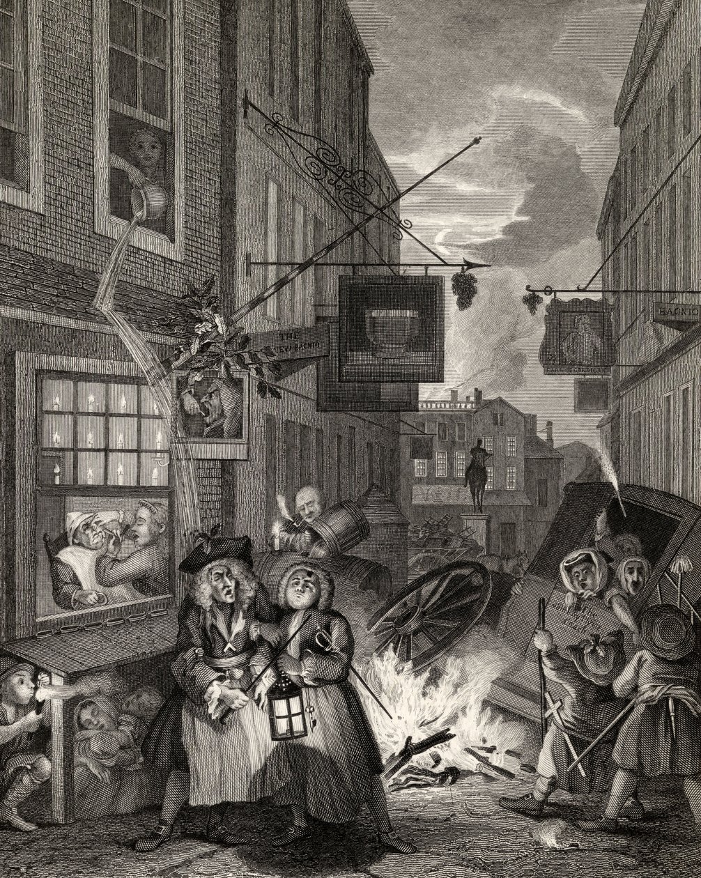 تايمز أوف ذا داي: نايت ، من "أعمال ويليام هوغارث" ، نُشر عام 1833 بواسطة وليام هوغارث