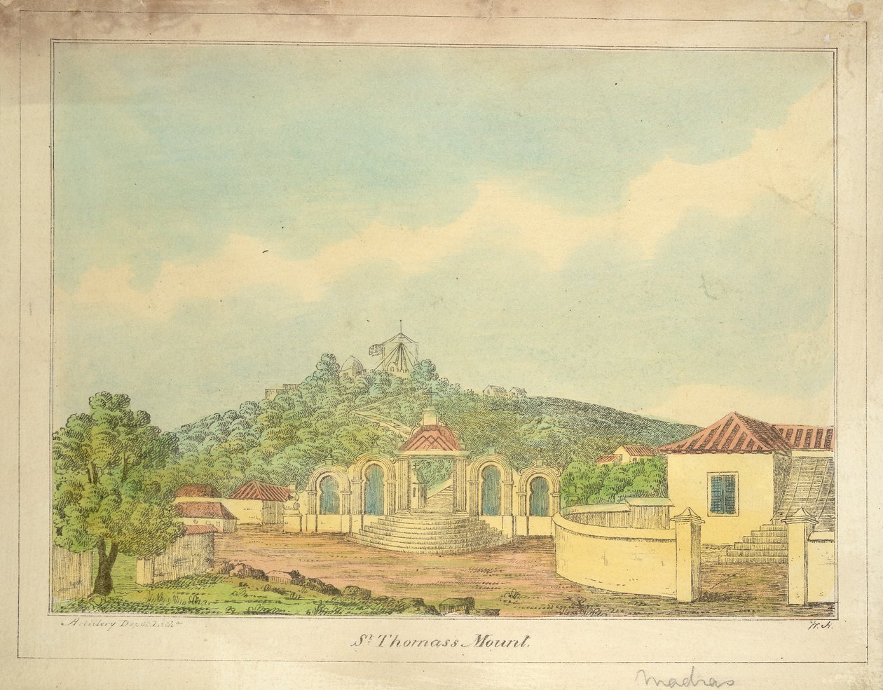 جبل سانت توماس في مدراس ، حوالي عام 1830 (نقش ملون) بواسطة وليام هونسلي