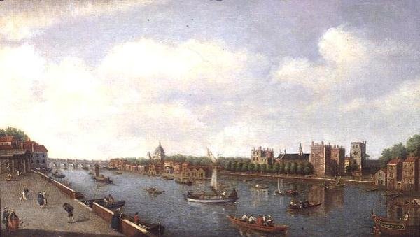 منظر لنهر التايمز في قصر لامبيث ، حوالي عام 1770 بواسطة وليام جيمس