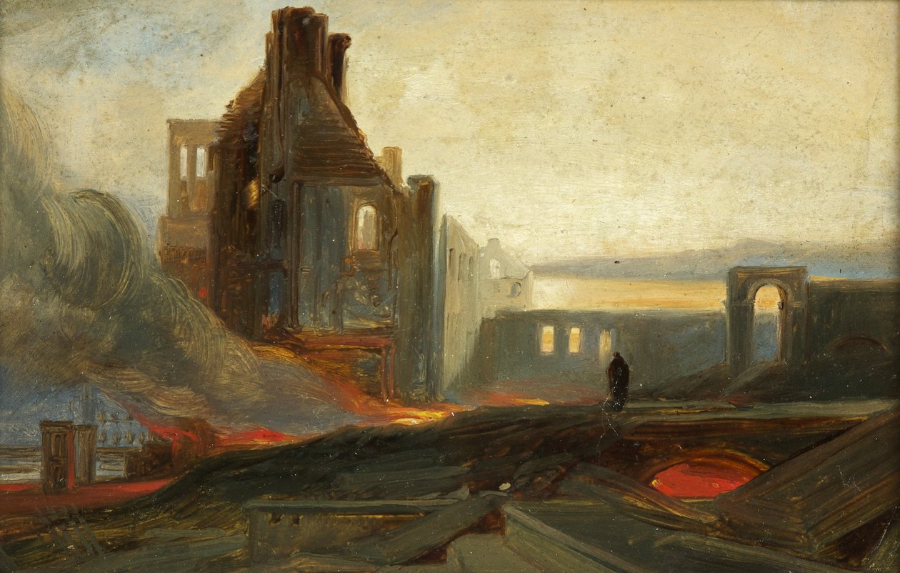 أعمال شغب بريستول: أنقاض المستودعات في شارع الأمير ، حوالي عام 1831 (زيت على ورق) بواسطة وليام جيمس مولر