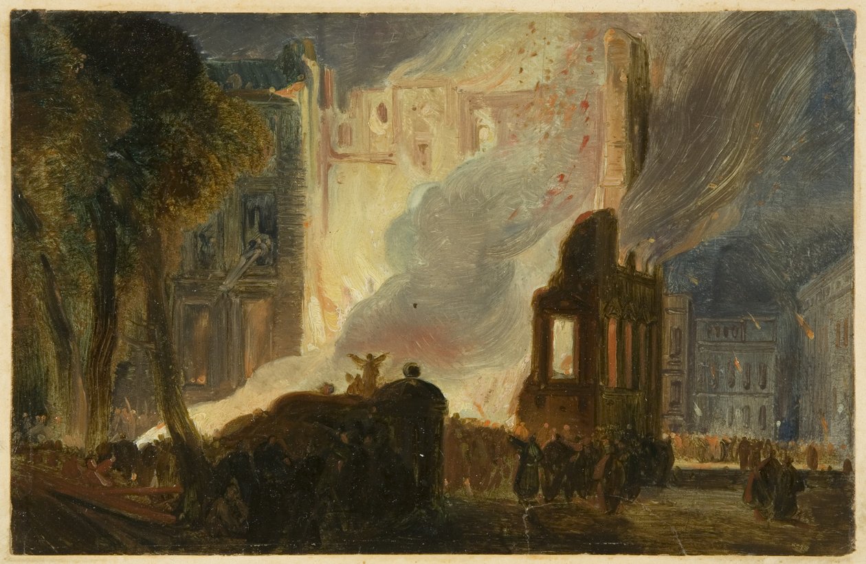 أعمال شغب بريستول: The Burning of the Mansion House ، Queen Square ، حوالي 1831 (زيت على ورق) بواسطة وليام جيمس مولر