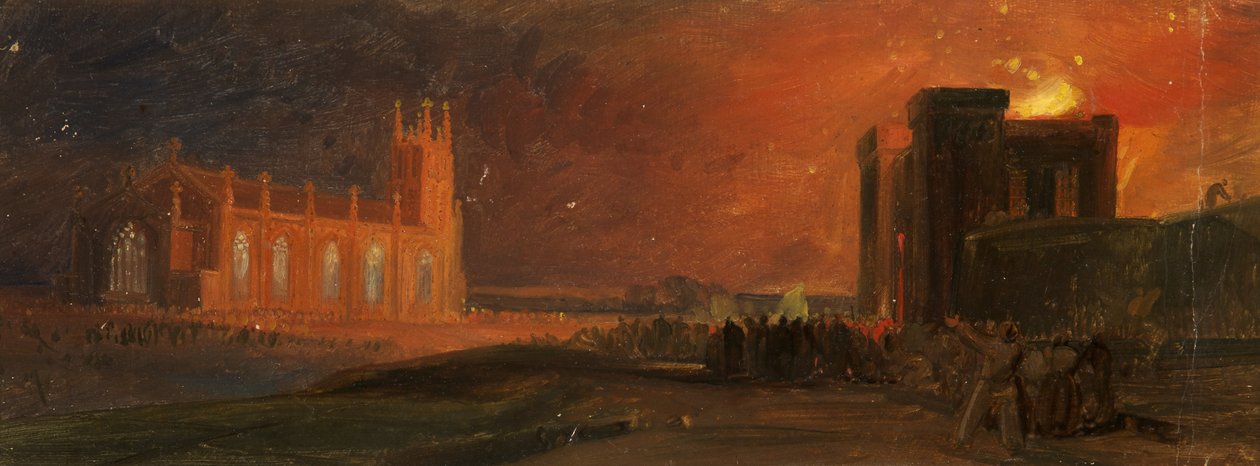 أعمال شغب بريستول: The Gaol Burning ، و St Paul&39;s ، Bedminster ، حوالي عام 1831 (زيت على ورق) بواسطة وليام جيمس مولر
