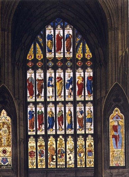 النوافذ الغربية ، اللوحة C من "Westminster Abbey" ، نقش بواسطة حانة JR Hamble (fl.1775-1825). بواسطة رودولف أكرمان (1764-1834) 1812 (أكواتينت) بواسطة وليام جونستون (بعد) وايت