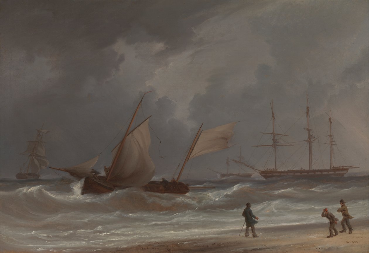 A Lugger يقود إلى الشاطئ في عاصفة بواسطة ويليام جوي