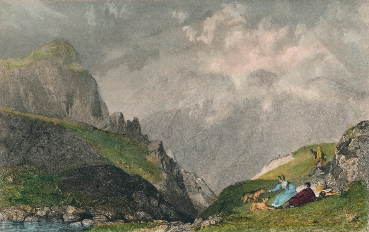 "منظر من Langdale Pikes ، التطلع نحو Bowfell ، Westmorland" ، ١٨٣٥ بواسطة وليام كيلسال