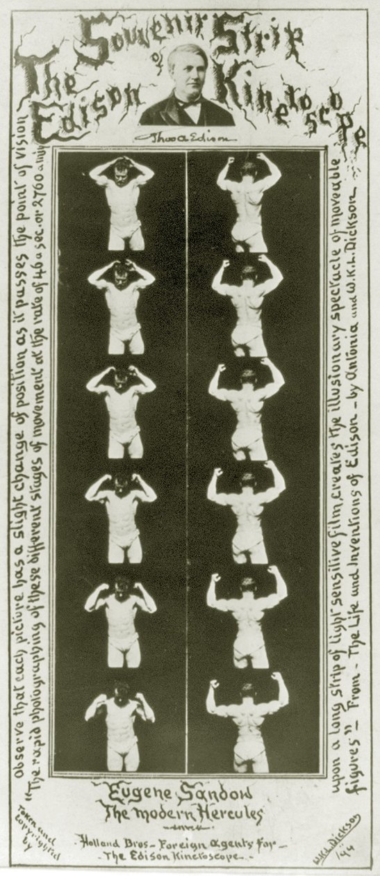 الشريط التذكاري من اديسون كينيتوسكوب يوجين ساندو ، هرقل الحديث ، صورة 1894 bw بواسطة وليام كينيدي لوري ديكسون