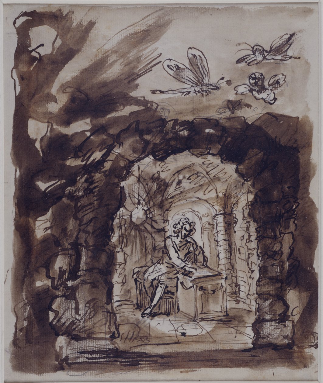 Alexander Pope in his grotto (pen & ink with wash on paper) بواسطة وليام كينت