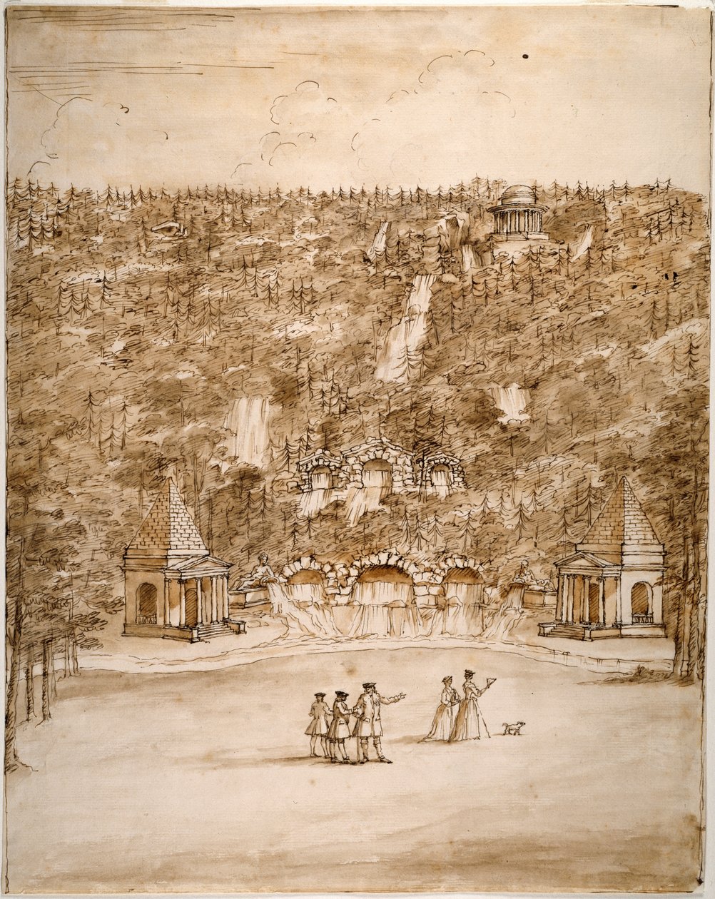 Chatsworth: تصميم لـ Cascade ، أوائل أربعينيات القرن الثامن عشر (قلم وحبر بني مع قلم رصاص بني على ورق) بواسطة وليام كينت