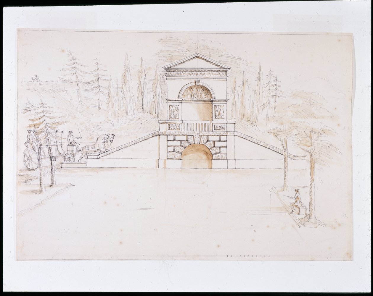 Chiswick, design for a pedimented cascade combined with a road bridge at the end of the canal ( pen & ink and wash on paper) بواسطة وليام كينت