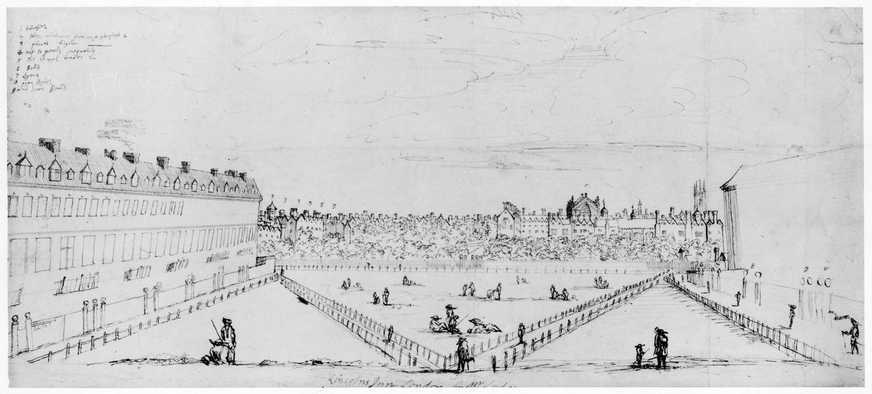 Lincolns Inn Fields، c.1660 (رسم بالقلم والحبر) بواسطة وليام لودج