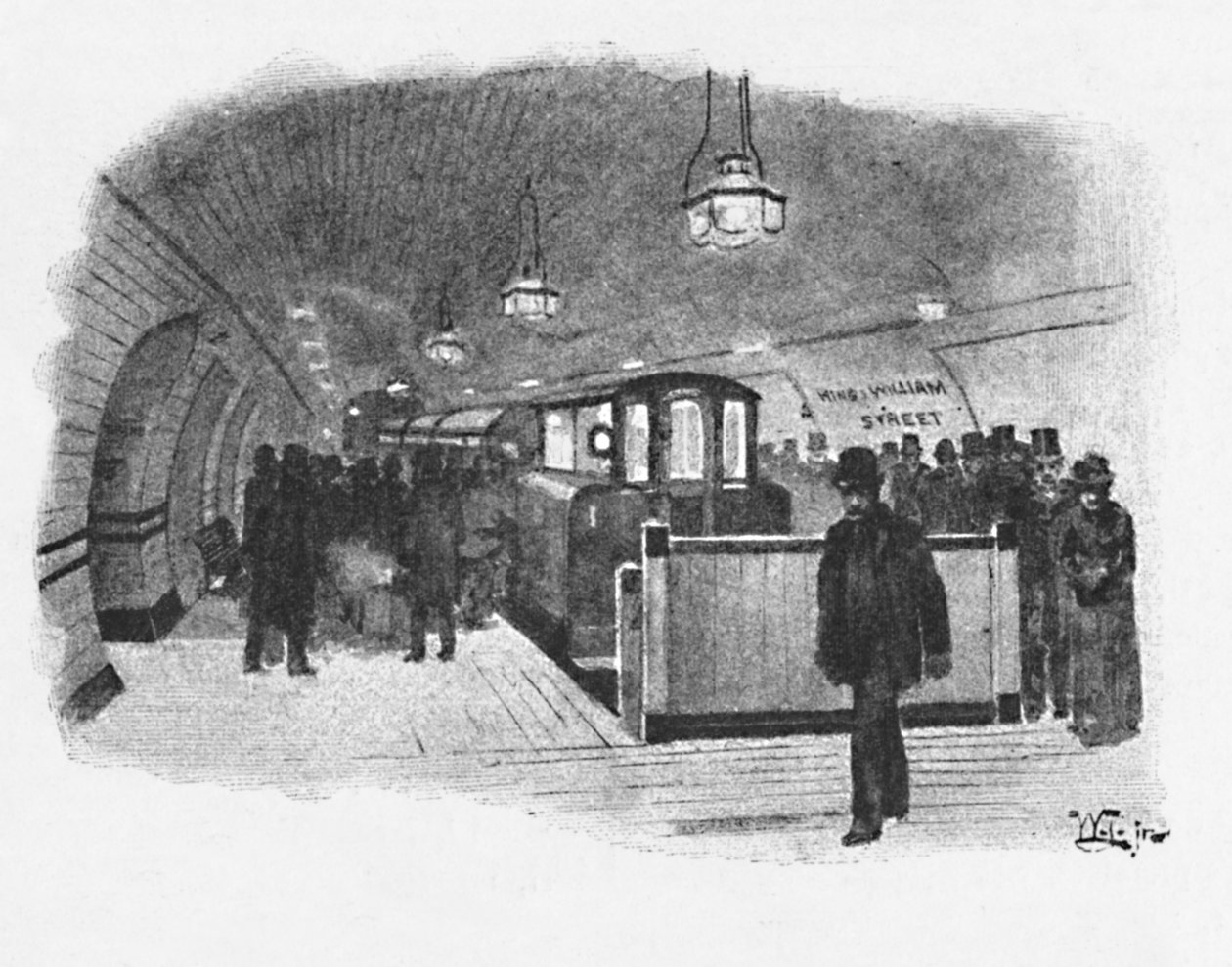 محطة السكك الحديدية الكهربائية سيتي وجنوب لندن ، شارع الملك وليام ، 1891 بواسطة وليام لوكير