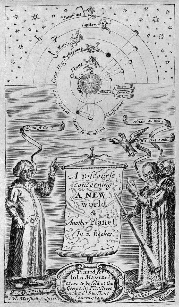 خطاب يتعلق بعالم جديد وكوكب آخر في كتابين ، 1640 (صورة في الواجهة) بواسطة وليام مارشال