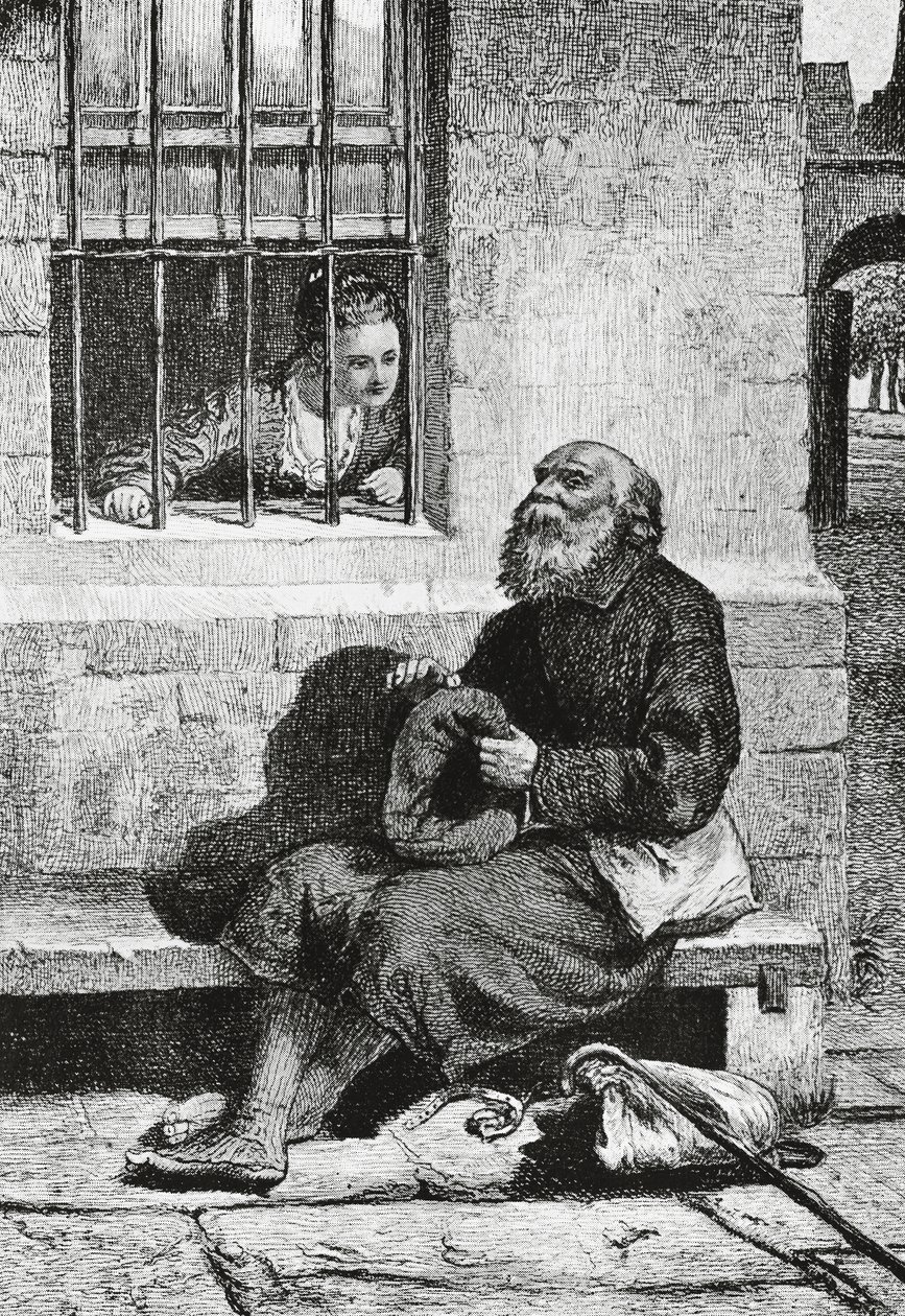 الآنسة وردور والمتسول إيدي أوشيلتري، رسم توضيحي لـ Antiquary، رواية تاريخية كتبها والتر سكوت (1771-1832)، نقش بعد الرسم بواسطة ويليام ماك تاغارت (1835-1910) بواسطة وليام مكتاغارت
