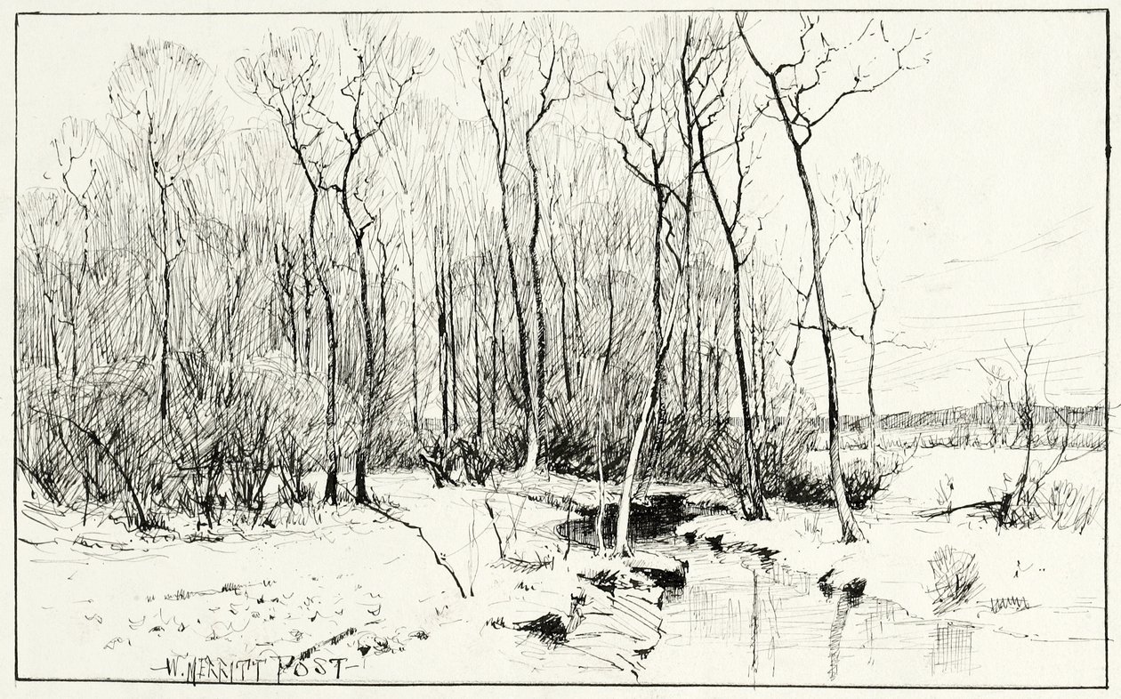 Untitled, winter landscape (pen & ink on paper) بواسطة وليام ميريت تشيس