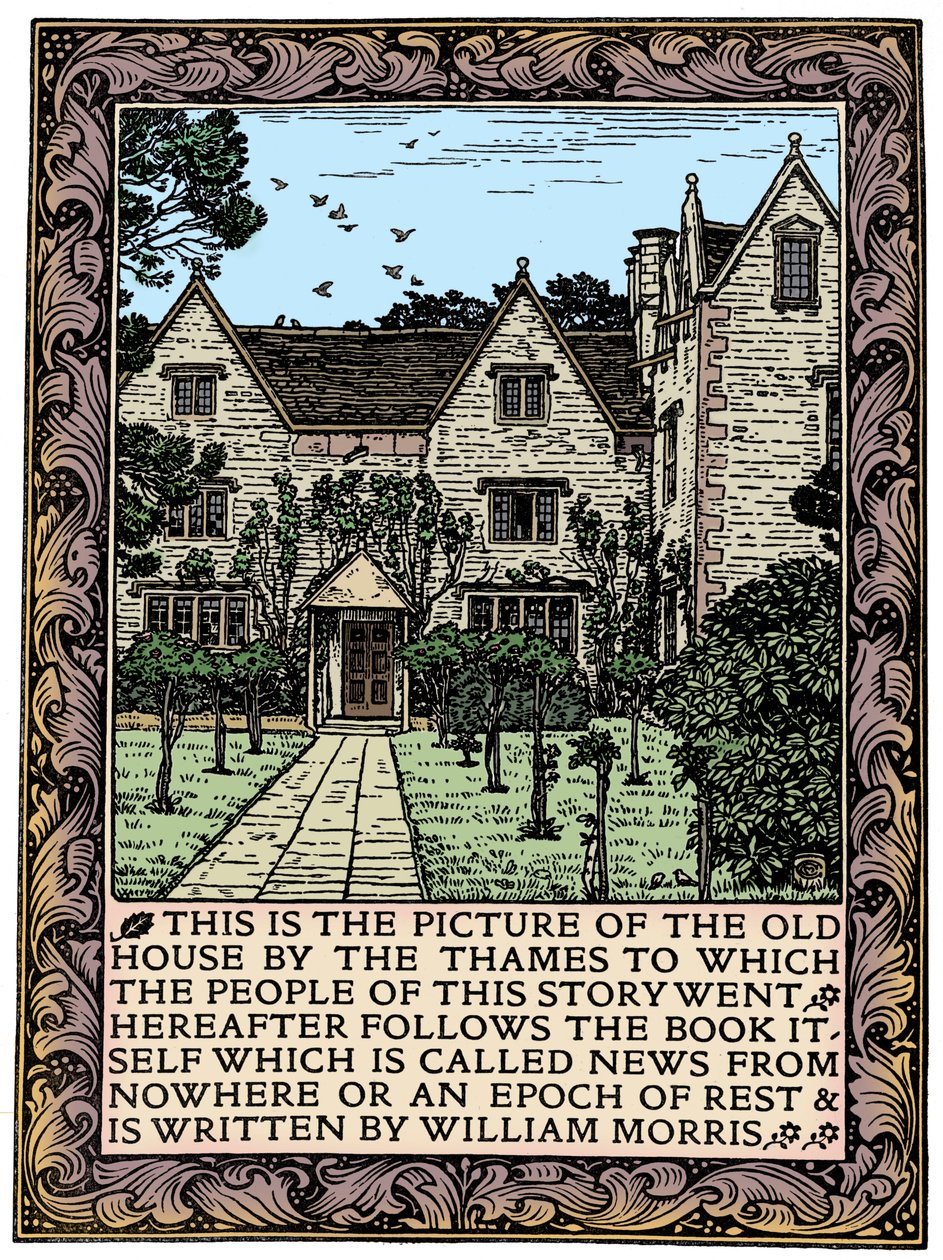 Kelmscott Manor، Gloucestershire، frontispiece to News from Nowhere، c1892 1901 بواسطة وليام موريس