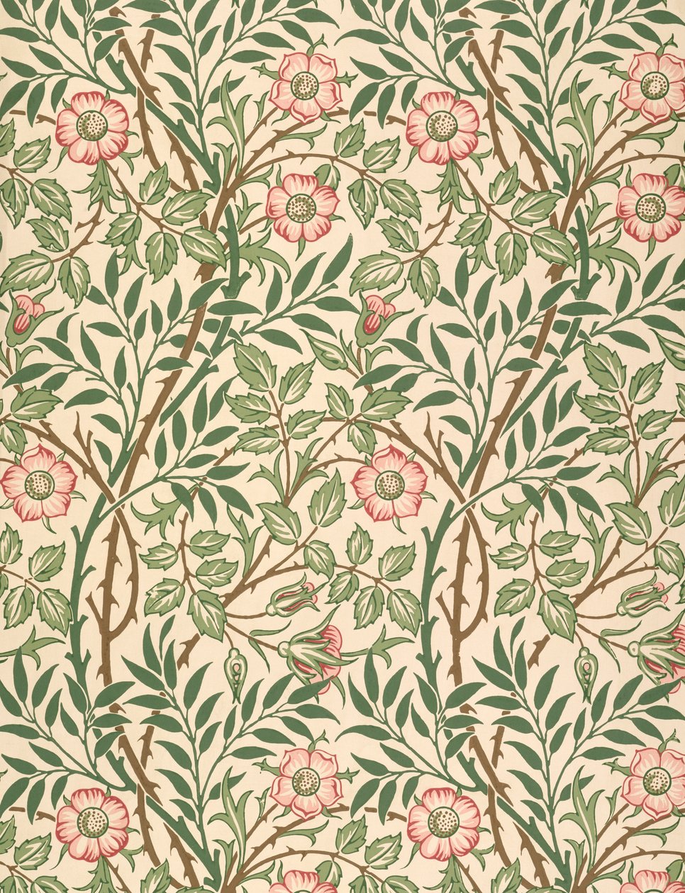 تصميم "Sweet Briar" لورق الحائط ، طبعه John Henry Dearle (1860-1932) 1917 بواسطة وليام موريس