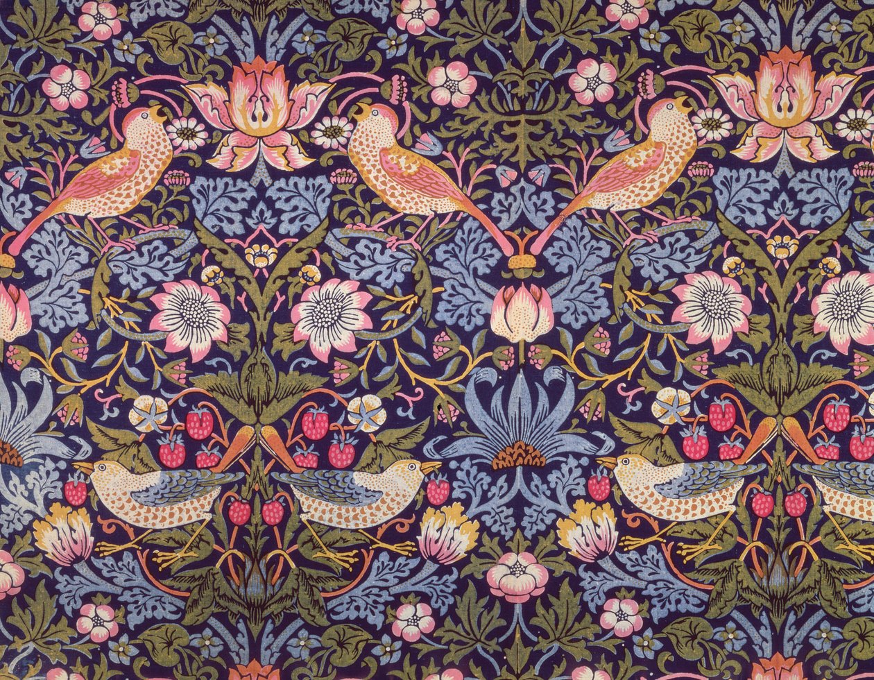 نسيج "The Strawberry Thief" الذي صممه William Morris (1834-96) 1883 (قطن مطبوع) بواسطة وليام موريس