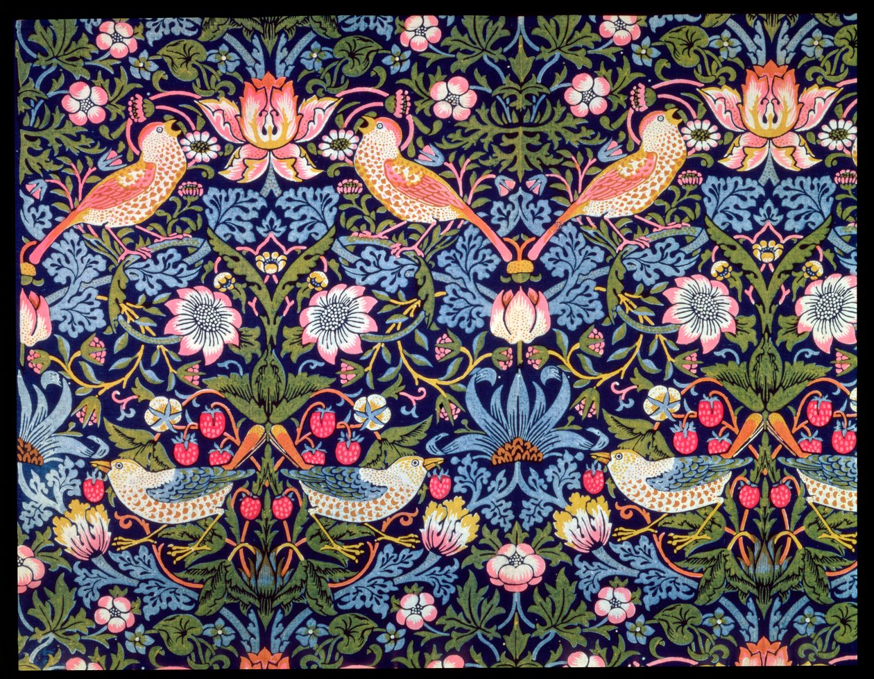 "The Strawberry Thief" ، نسيج صممه William Morris ، 1883 بواسطة وليام موريس
